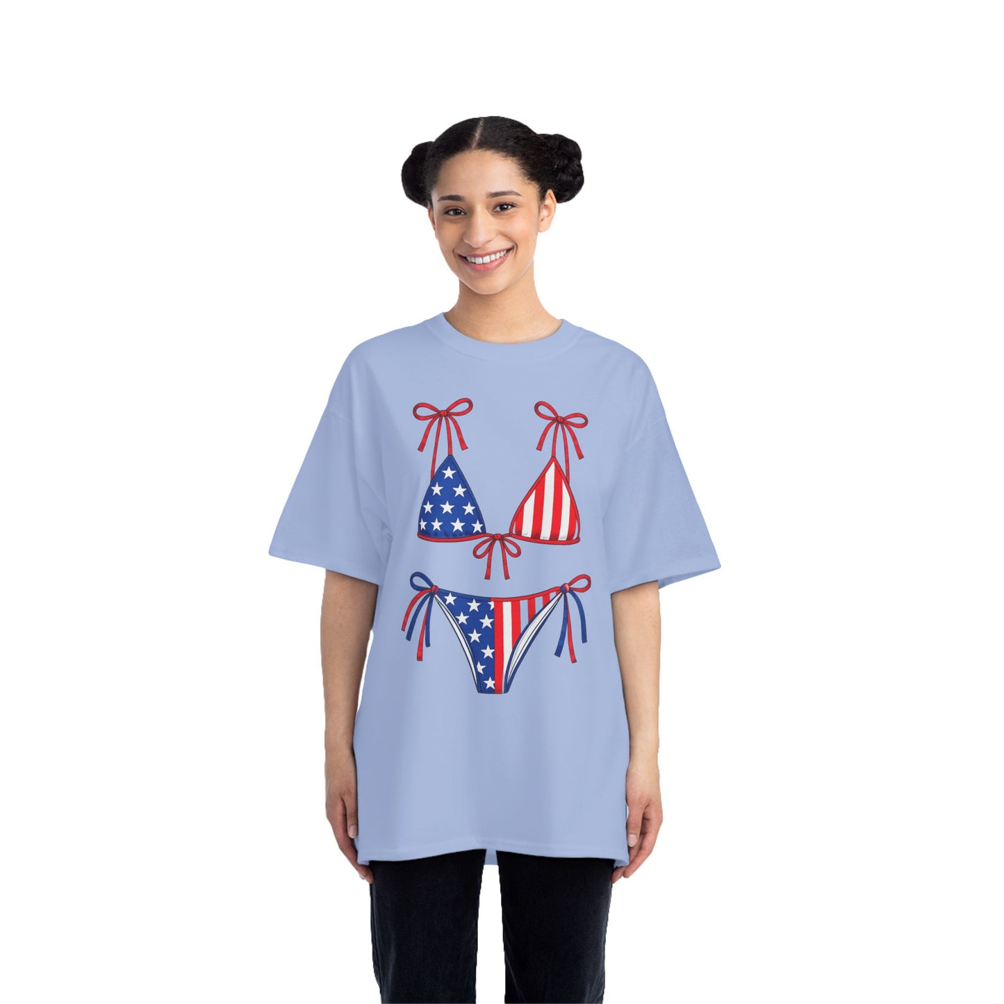 Patriotic Bikini Graphic T-Shirt — USA Flag Beach Tee for 4th of July