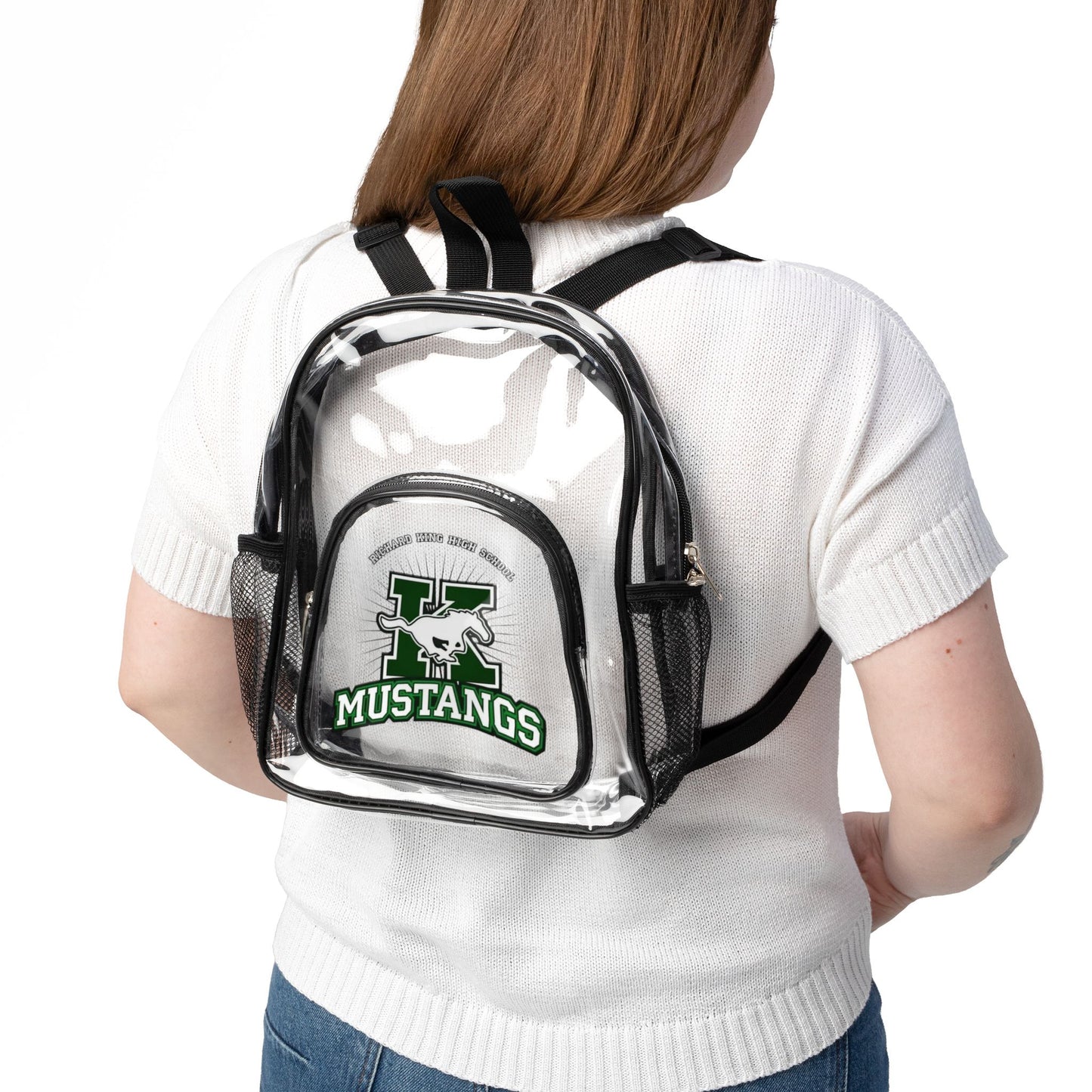 Clear Stadium Backpack with Custom Mustangs Logo – See-Through School/Team Bag