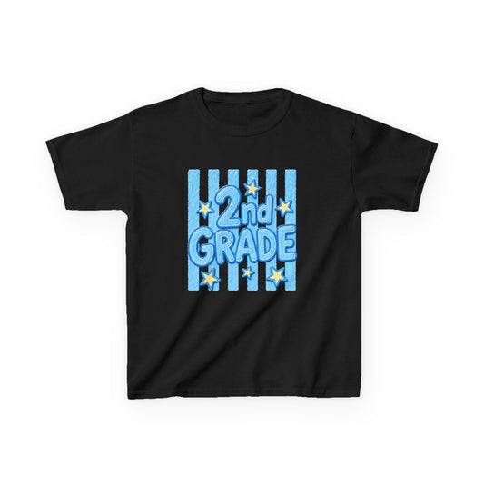 2nd Grade Kids T‑Shirt — Cute Blue Stripe "2nd Grade" Back to School Tee
