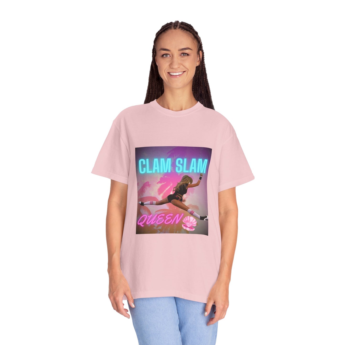 Clam Slam Queen T‑Shirt — Retro Neon Skategirl Graphic Tee