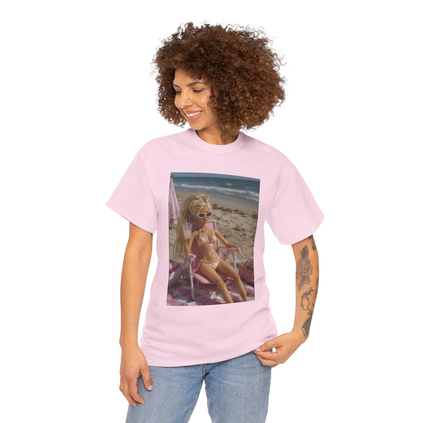 Vintage doll Beach Scene T-Shirt | Retro Doll Summer Print