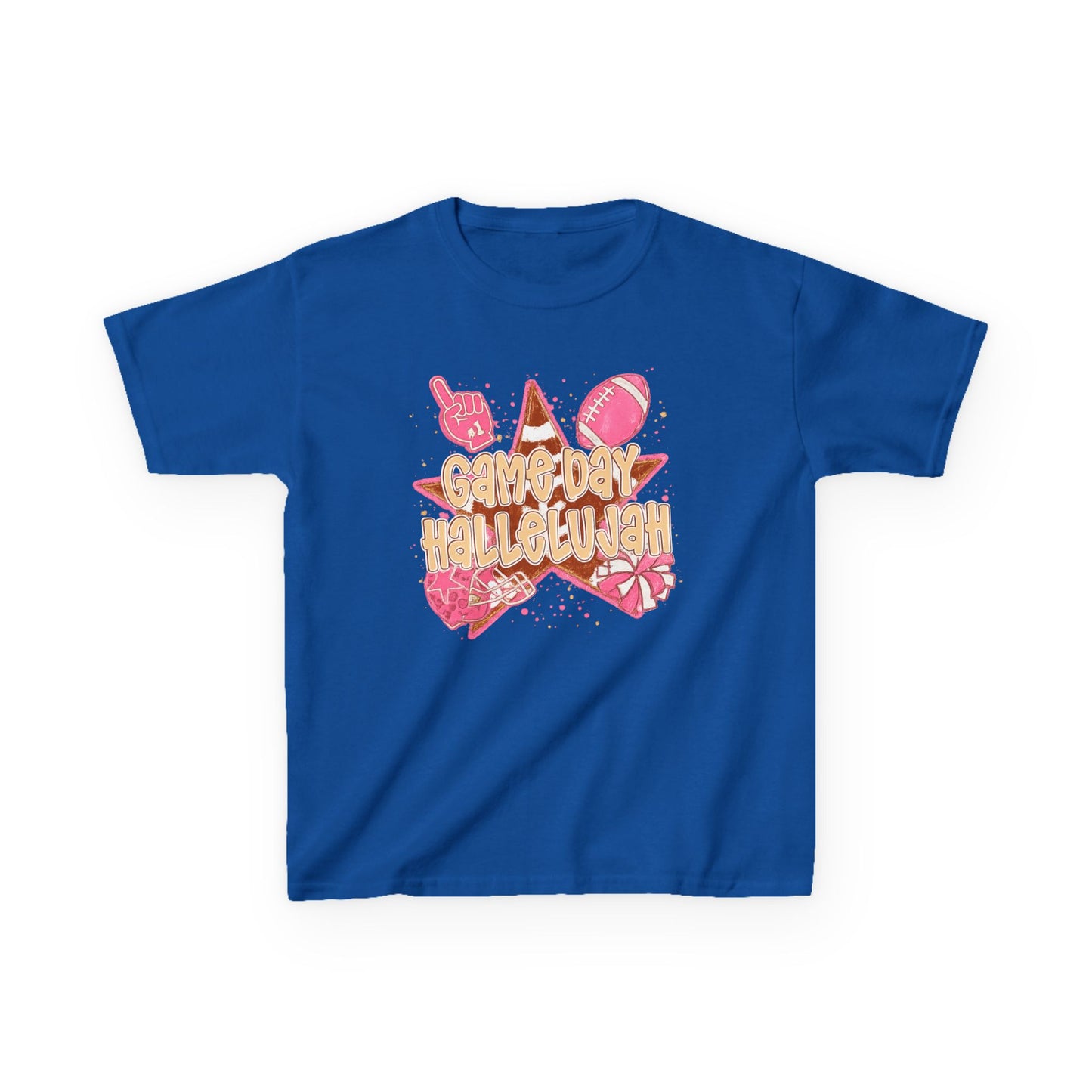 Kids Tee — "Game Day Hallelujah" Pink Football Cheer Shirt