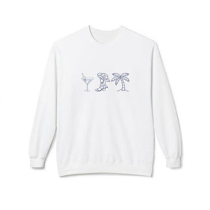 Crewneck Sweatshirt — Minimal Tropical Cocktail Line Art (Martini, Dog, Palm)