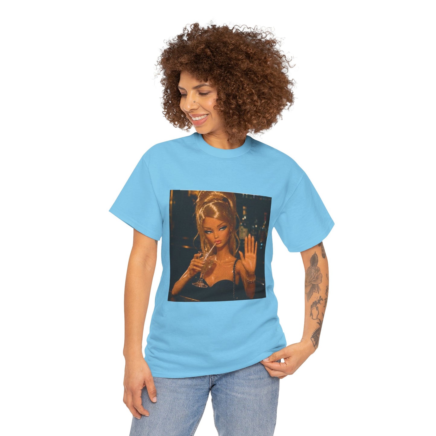 Doll Holding Drink Graphic Tee | Retro Bar Doll Illustration