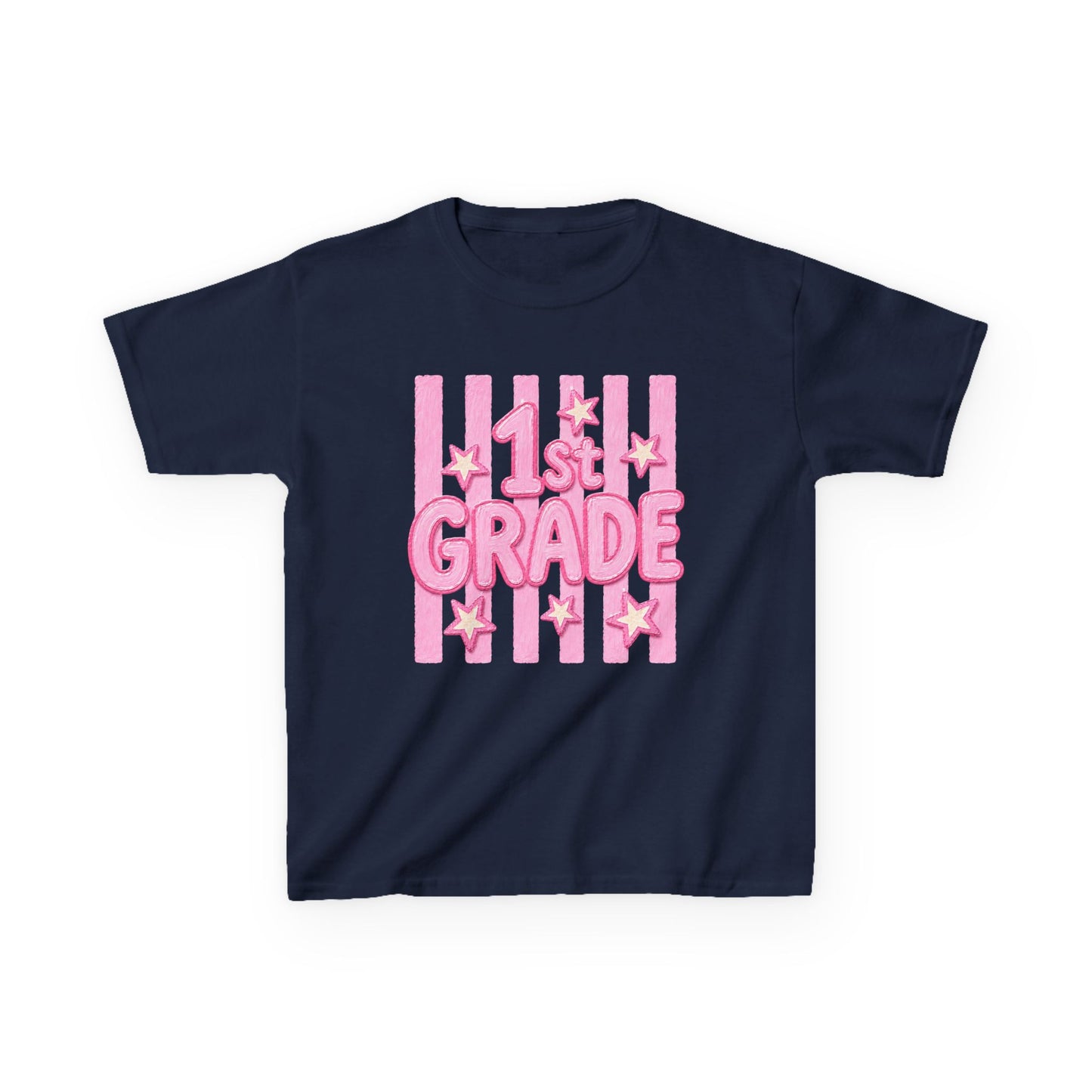 1st Grade Kids T‑Shirt - Cute Pink Stars Back-to-School Tee