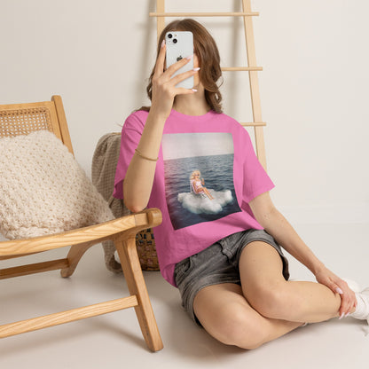 Blonde Doll on Cloud in Ocean T-Shirt | Surreal Vintage Photo Tee