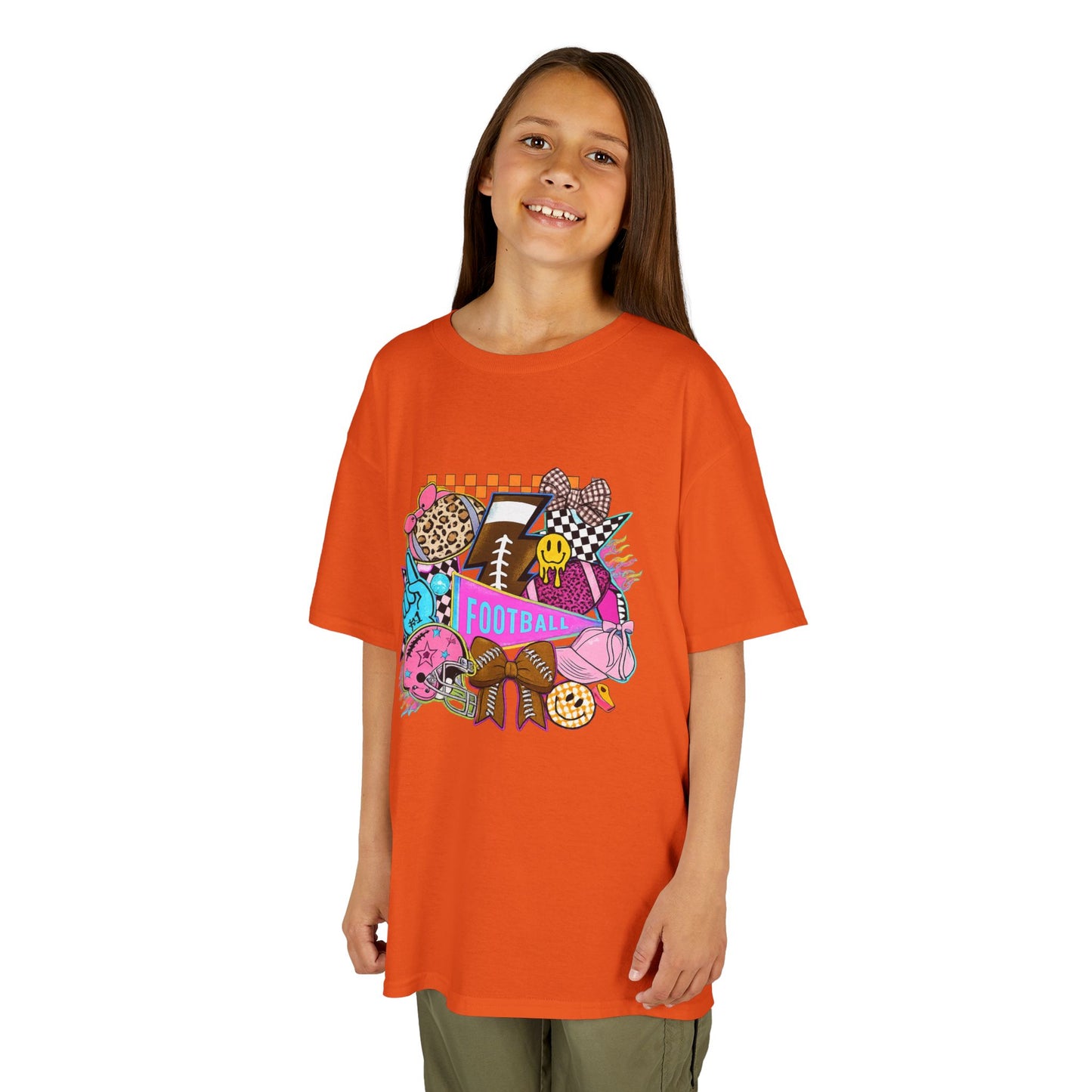 Kids Football Graphic Tee — Colorful Sticker-Style Sports Design