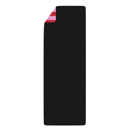 Striped Lingerie Line Rubber Yoga Mat — Pink & Red Stripes with Hanging Bras Design