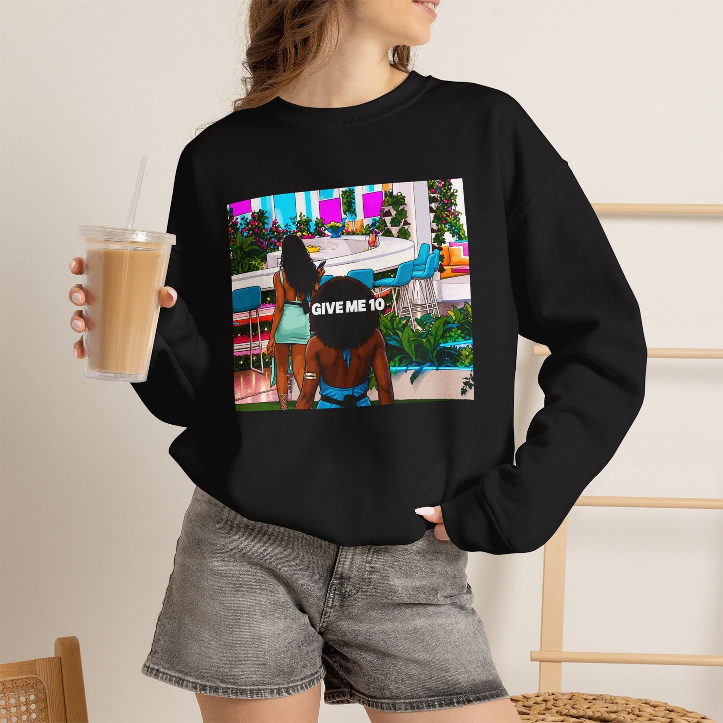 Give Me 10 Crewneck Sweatshirt — Retro Poolside Graphic Pullover