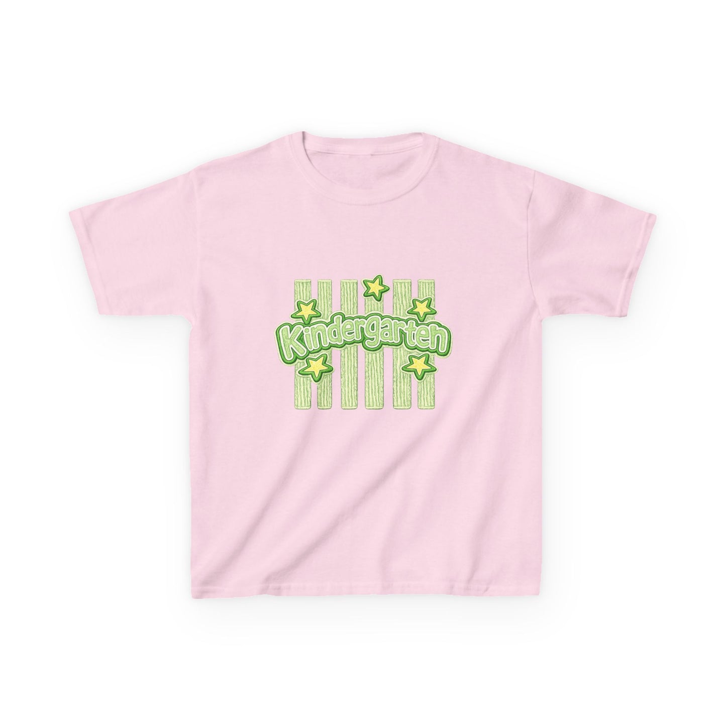 Kindergarten Stars Kids T‑Shirt — Cute Green Striped Back‑to‑School Tee
