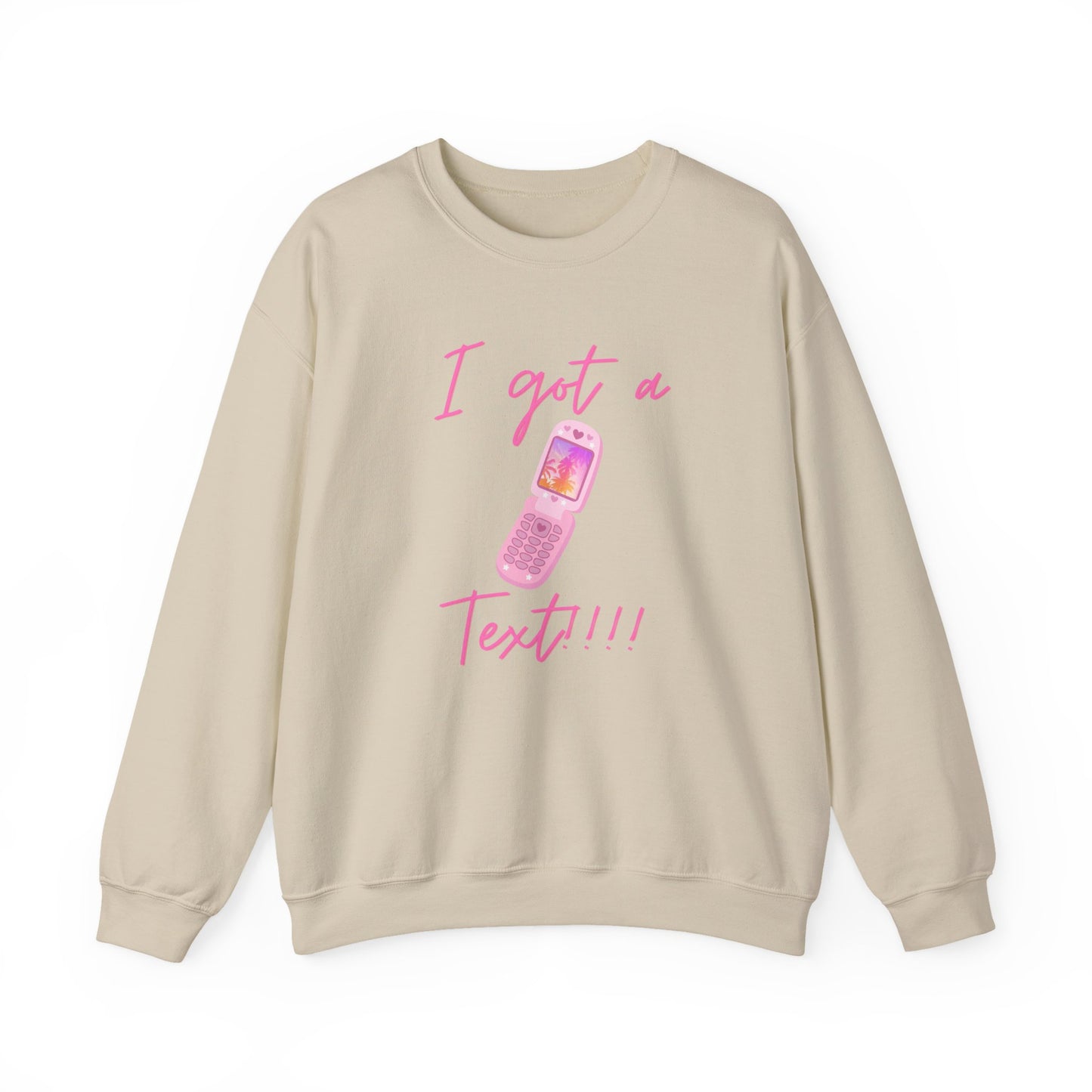 I Got a Text! Crewneck Sweatshirt — Retro Pink Flip Phone Graphic