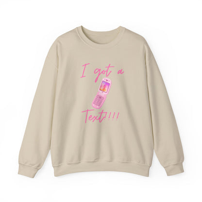 I Got a Text! Crewneck Sweatshirt — Retro Pink Flip Phone Graphic