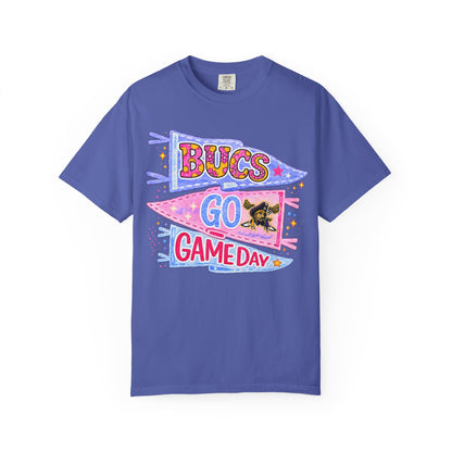 Game Day ‘Bucs Go’ Pennant T-Shirt — Cute Pink & Purple Football Fan Tee