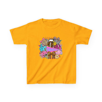 Kids Football Graphic Tee — Colorful Sticker-Style Sports Design