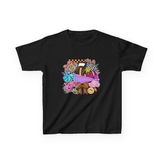 Kids Football Graphic Tee — Colorful Sticker-Style Sports Design