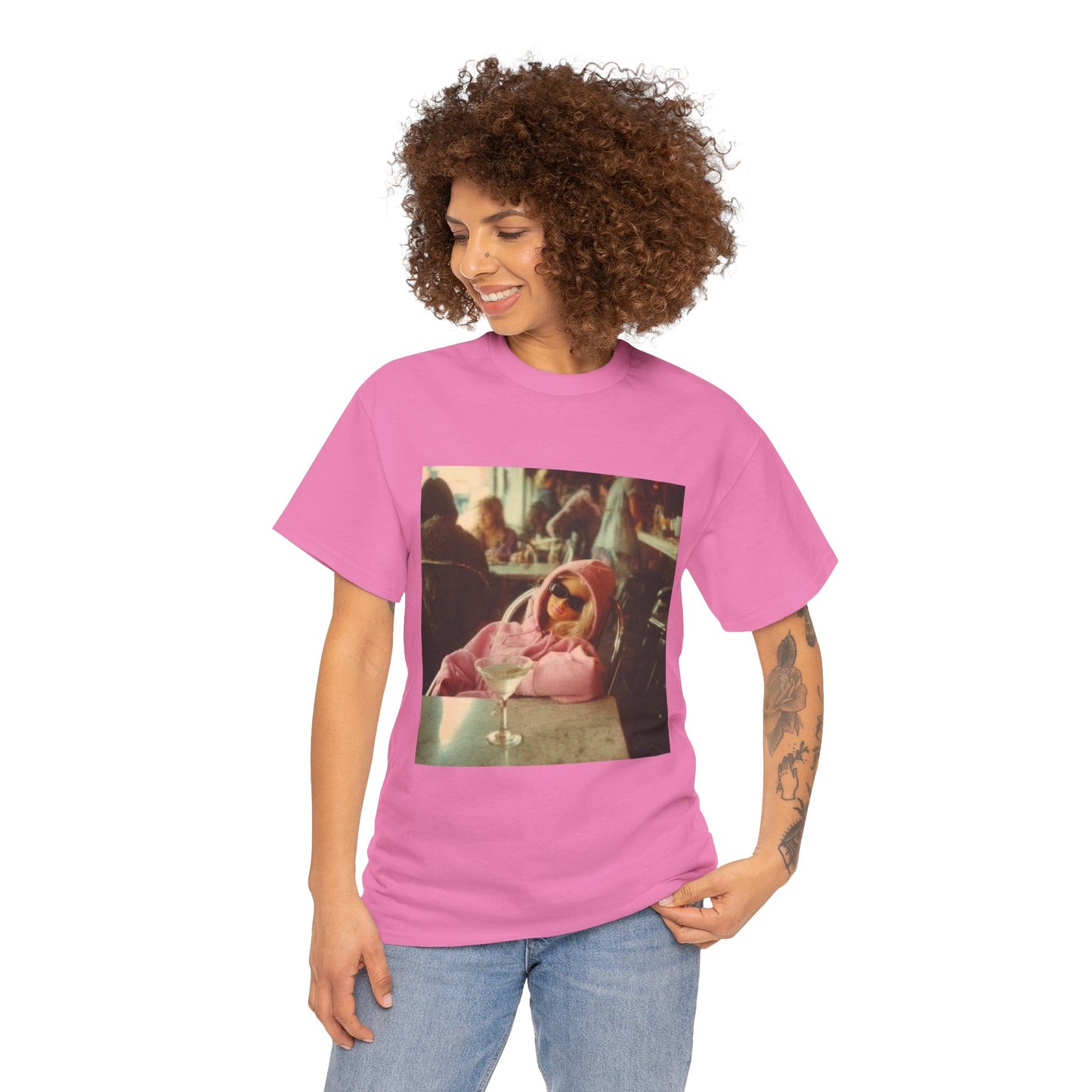 Doll in Pink Coat Photo Tee | Vintage Bar Scene, Martini Glass