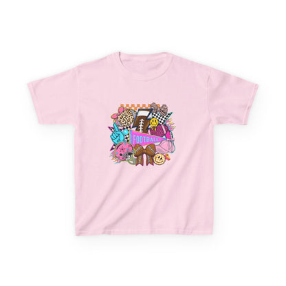 Kids Football Graphic Tee — Colorful Sticker-Style Sports Design