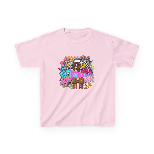 Kids Football Graphic Tee — Colorful Sticker-Style Sports Design