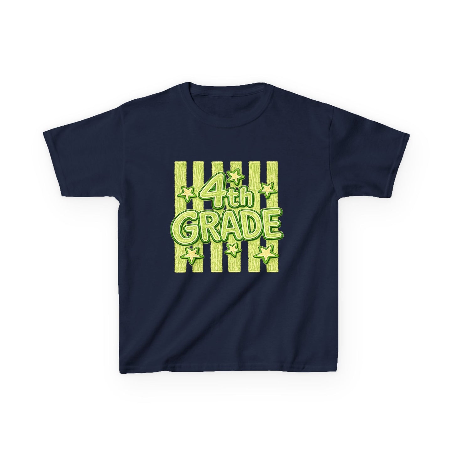 4th Grade Kids T-Shirt – Bright Green Stripes & Stars Back-to-School Tee