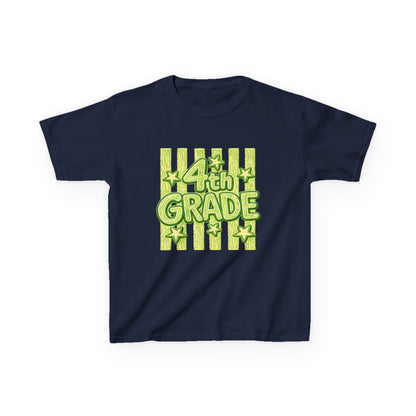 4th Grade Kids T-Shirt – Bright Green Stripes & Stars Back-to-School Tee