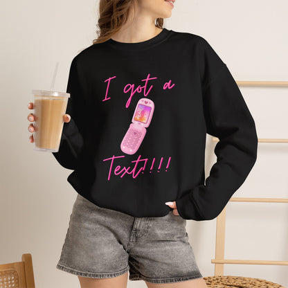 I Got a Text! Crewneck Sweatshirt — Retro Pink Flip Phone Graphic