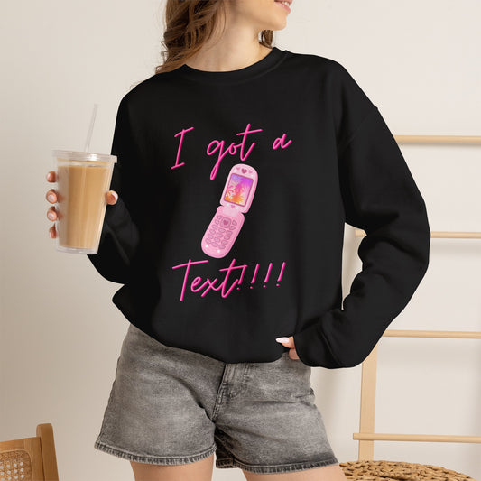 I Got a Text! Crewneck Sweatshirt — Retro Pink Flip Phone Graphic
