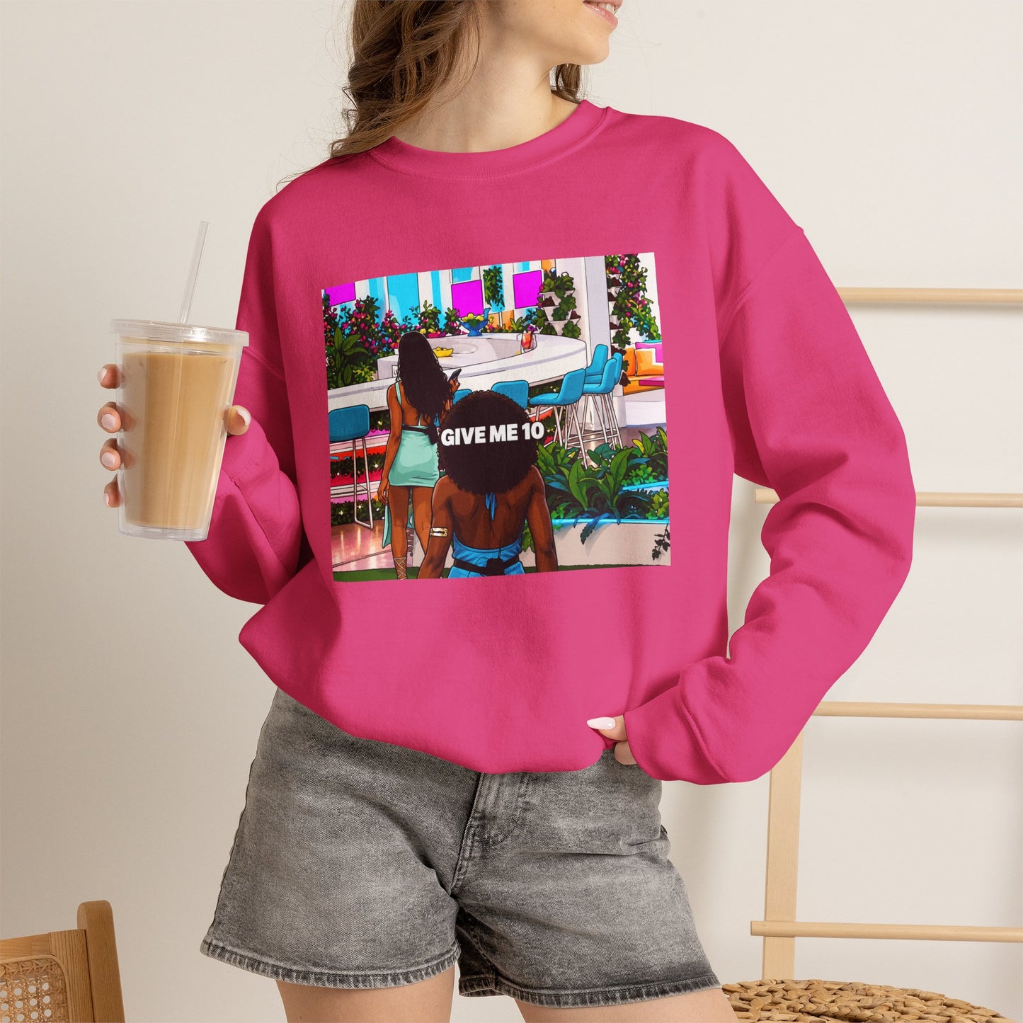 Give Me 10 Crewneck Sweatshirt — Retro Poolside Graphic Pullover