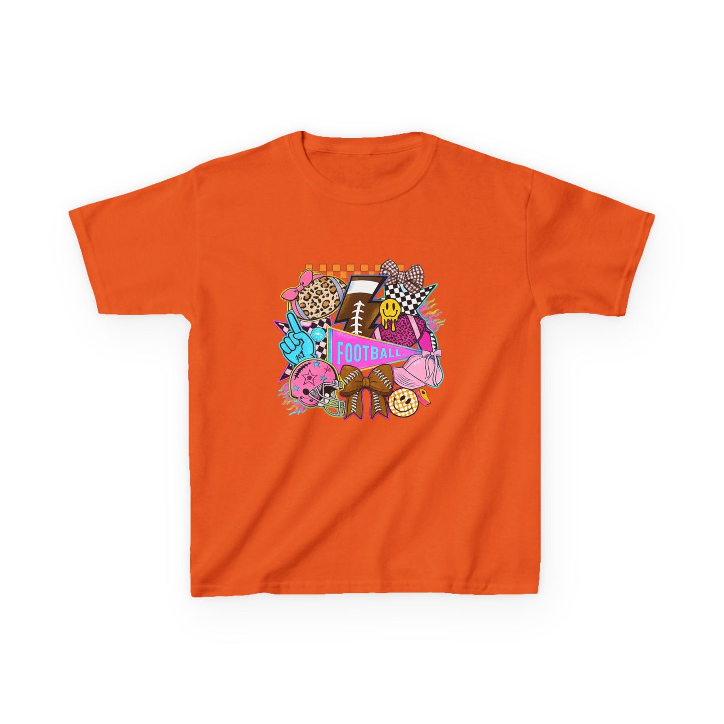 Kids Football Graphic Tee — Colorful Sticker-Style Sports Design