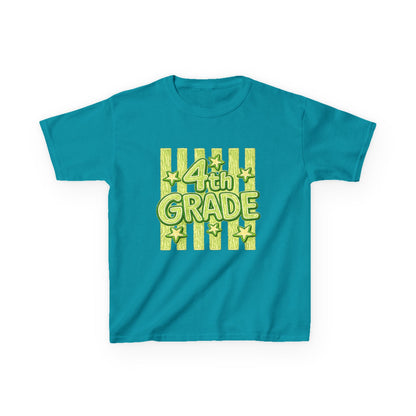 4th Grade Kids T-Shirt – Bright Green Stripes & Stars Back-to-School Tee