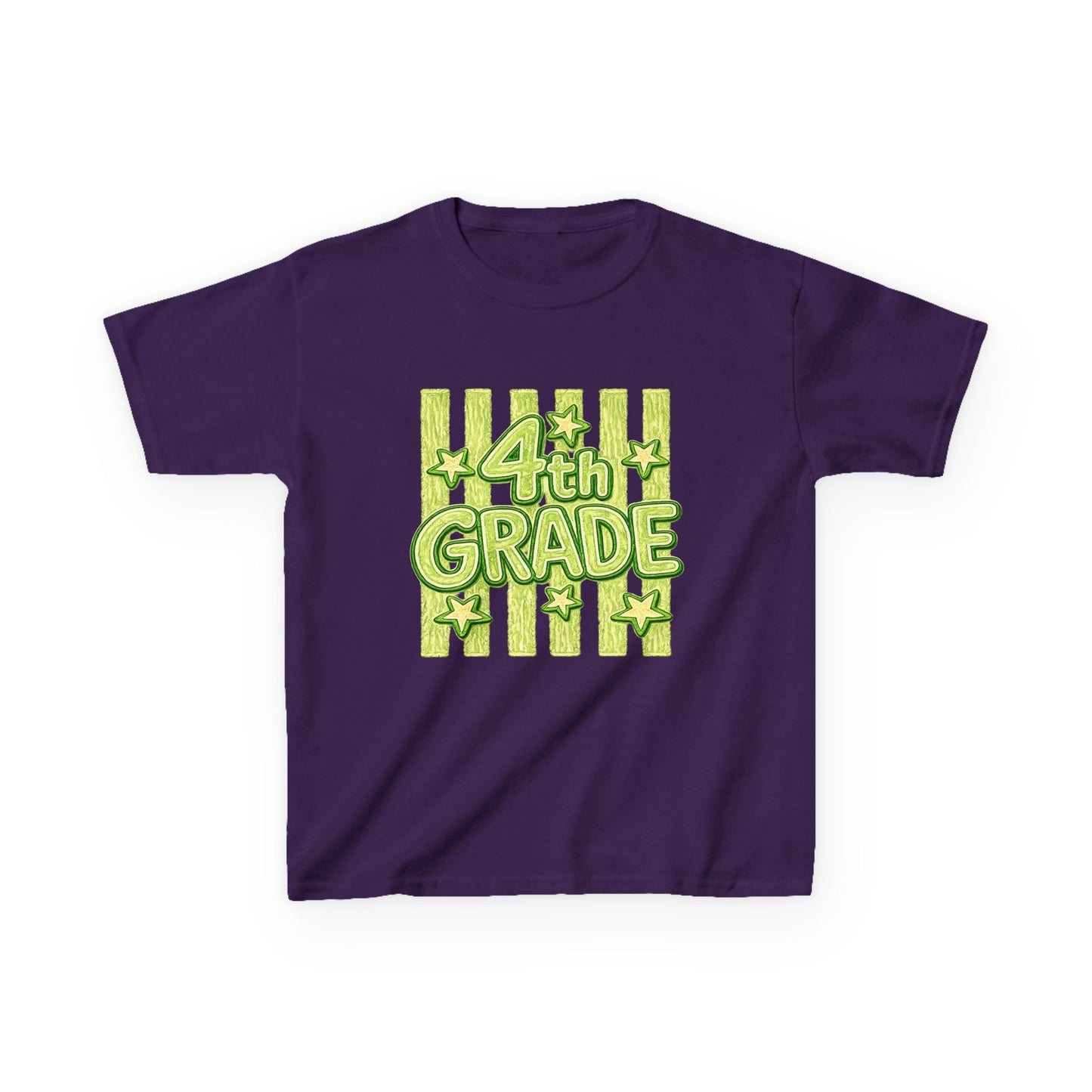 4th Grade Kids T-Shirt – Bright Green Stripes & Stars Back-to-School Tee