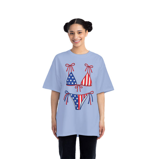 Patriotic Bikini Graphic T-Shirt — USA Flag Beach Tee for 4th of July