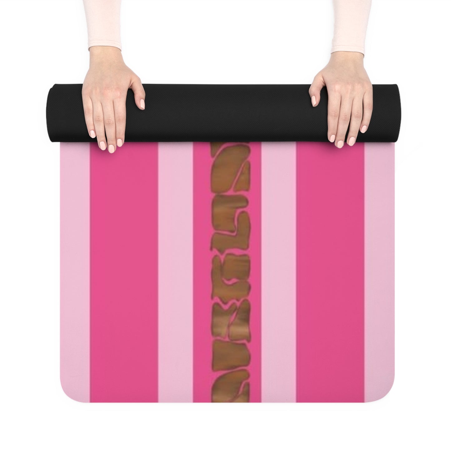 Pink Palm Stripe Yoga Mat — Non-Slip Rubber Mat with Tropical Palm Design