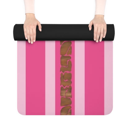 Pink Palm Stripe Yoga Mat — Non-Slip Rubber Mat with Tropical Palm Design