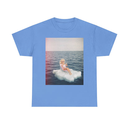 Blonde Doll on Cloud in Ocean T-Shirt | Surreal Vintage Photo Tee