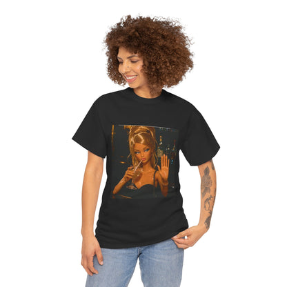 Doll Holding Drink Graphic Tee | Retro Bar Doll Illustration