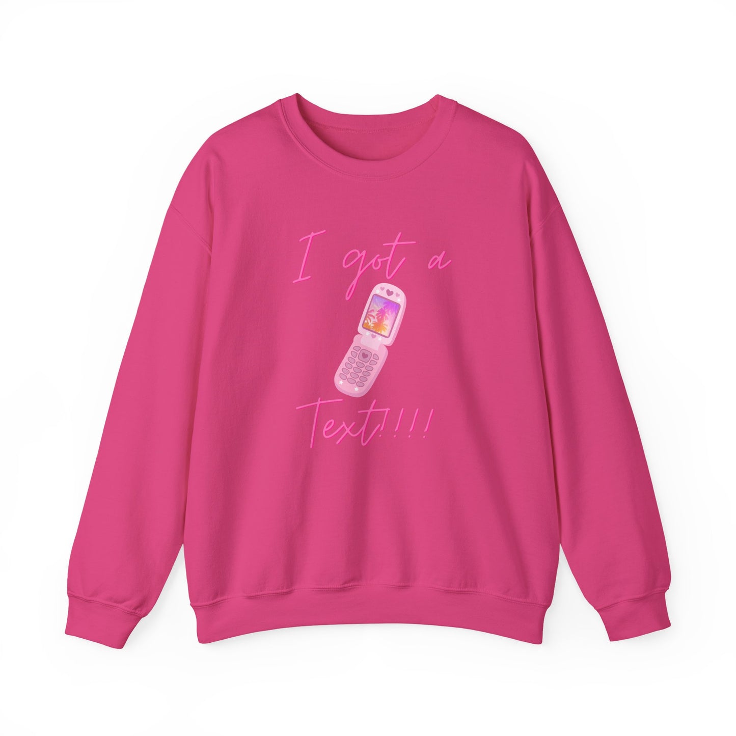 I Got a Text! Crewneck Sweatshirt — Retro Pink Flip Phone Graphic
