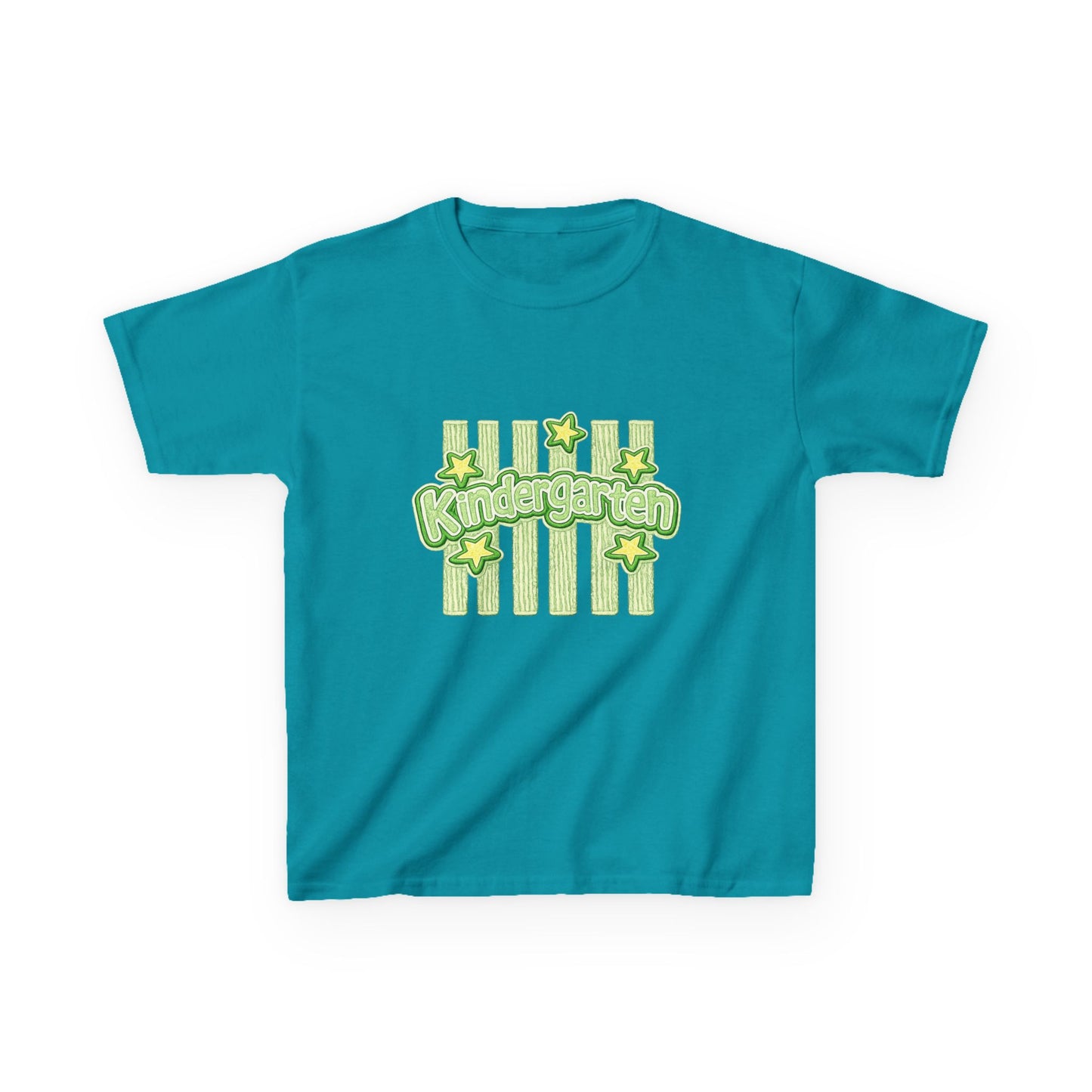 Kindergarten Stars Kids T‑Shirt — Cute Green Striped Back‑to‑School Tee