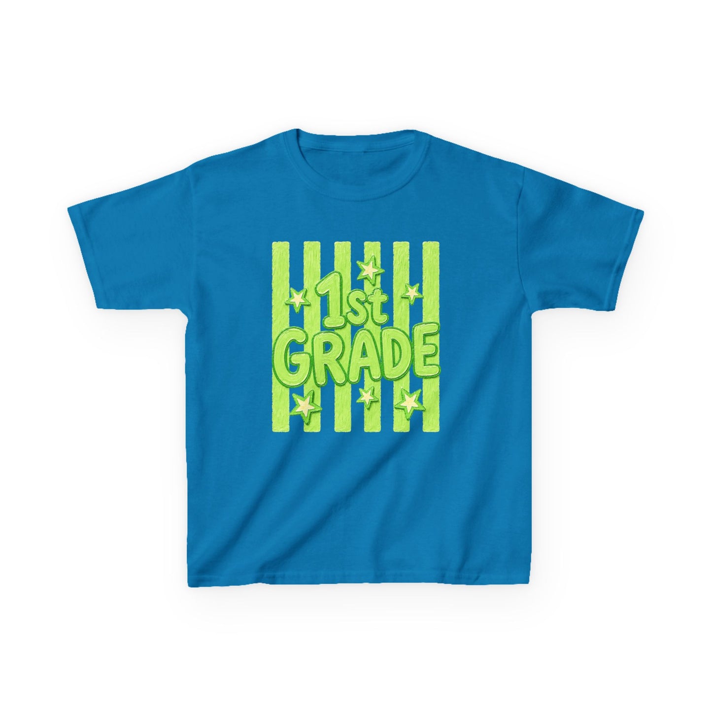 1st Grade Kids Tee - Bright Green Striped Back-to-School Shirt