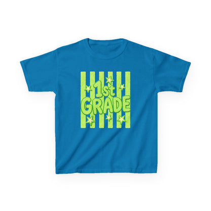 1st Grade Kids Tee - Bright Green Striped Back-to-School Shirt