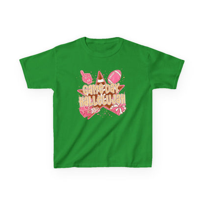 Kids Tee — "Game Day Hallelujah" Pink Football Cheer Shirt