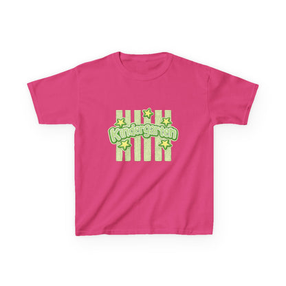 Kindergarten Stars Kids T‑Shirt — Cute Green Striped Back‑to‑School Tee