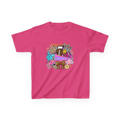 Kids Football Graphic Tee — Colorful Sticker-Style Sports Design