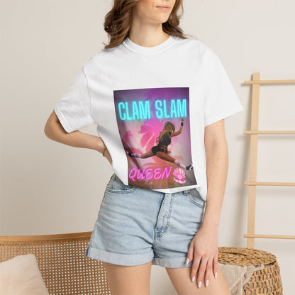 Clam Slam Queen T‑Shirt — Retro Neon Skategirl Graphic Tee