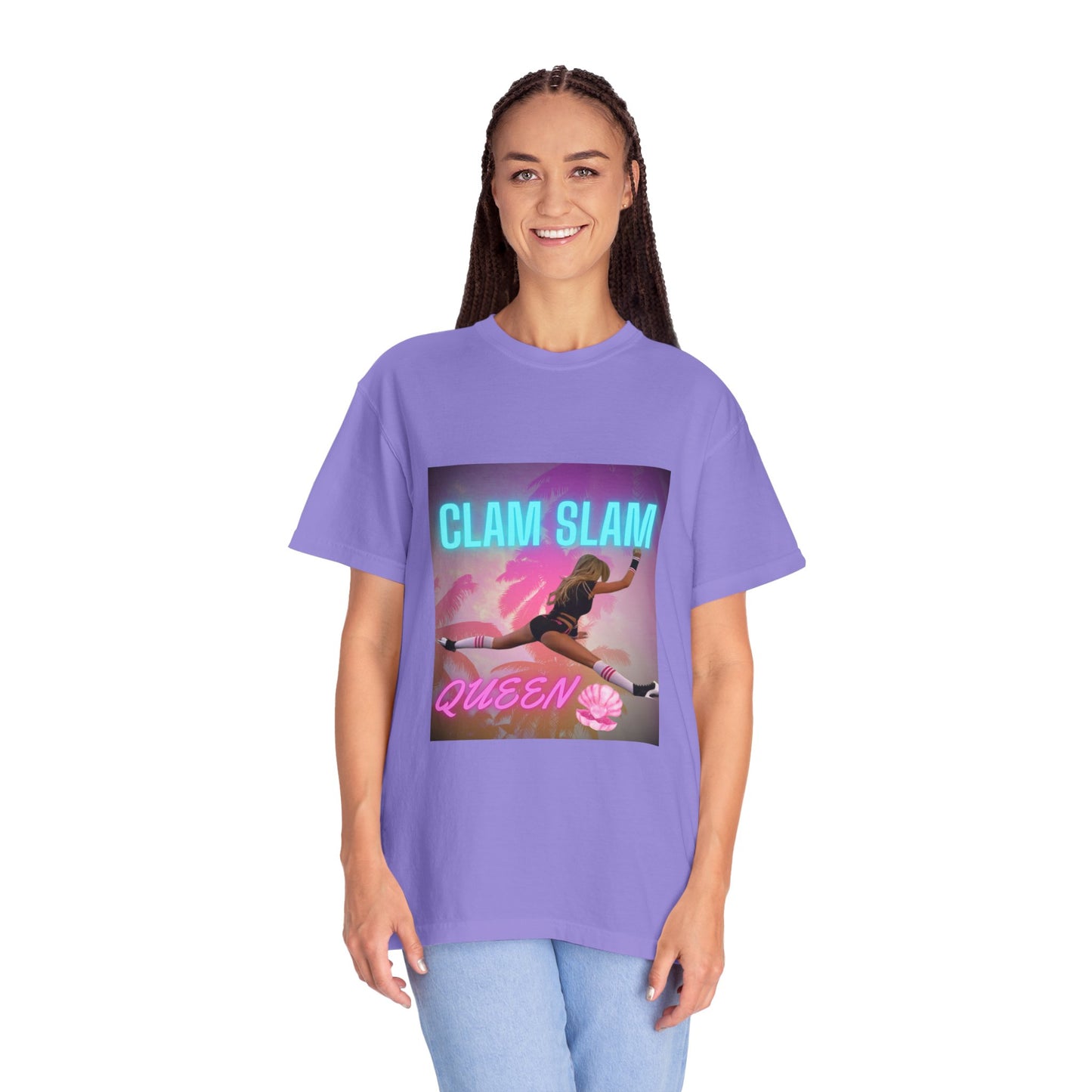 Clam Slam Queen T‑Shirt — Retro Neon Skategirl Graphic Tee