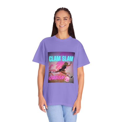 Clam Slam Queen T‑Shirt — Retro Neon Skategirl Graphic Tee