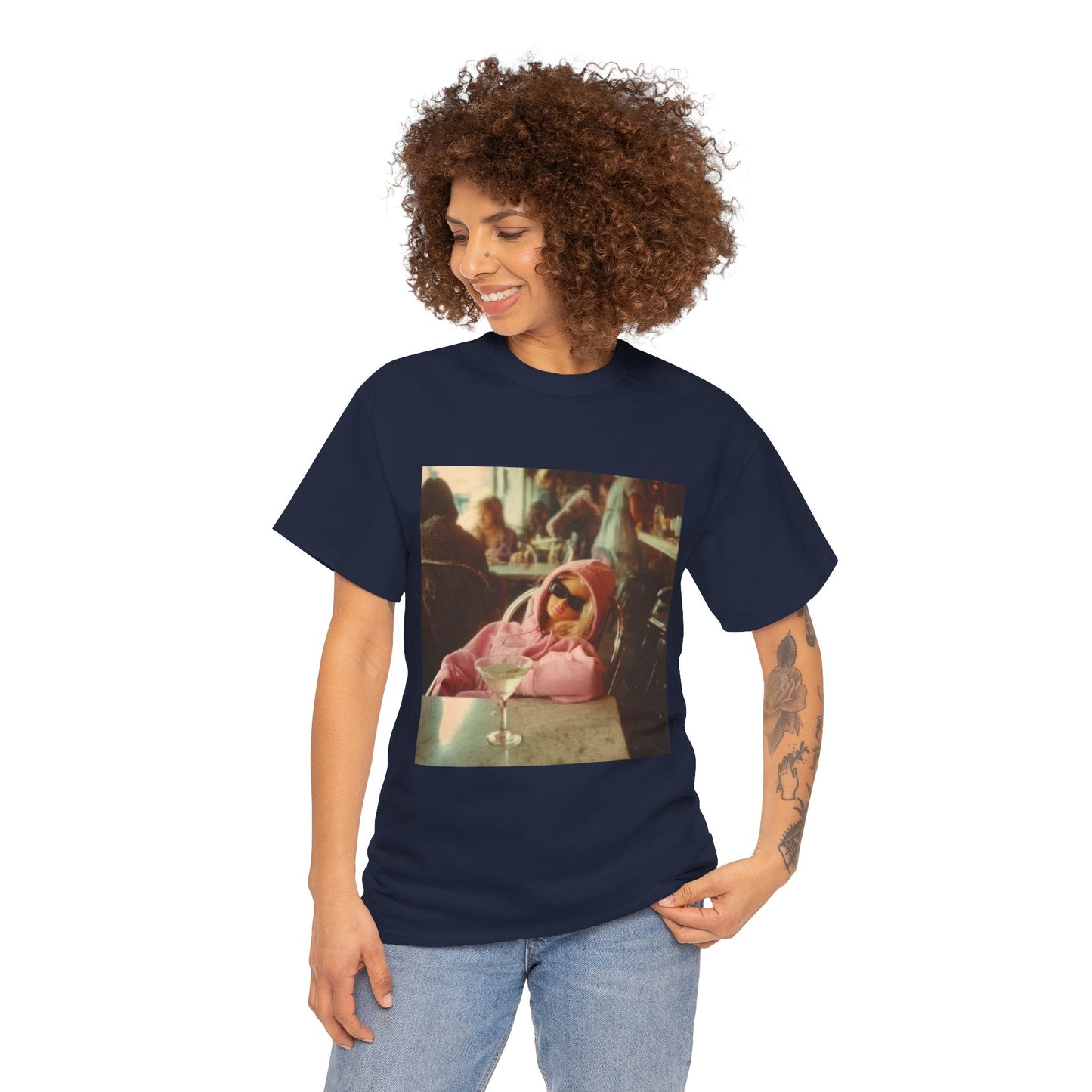 Doll in Pink Coat Photo Tee | Vintage Bar Scene, Martini Glass