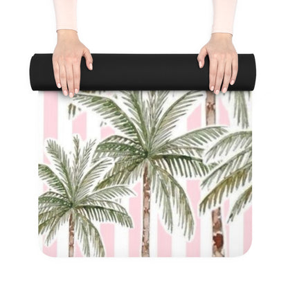 Palm Stripe Yoga Mat — Pink Tropical Rubber Mat for Pilates & Home Practice