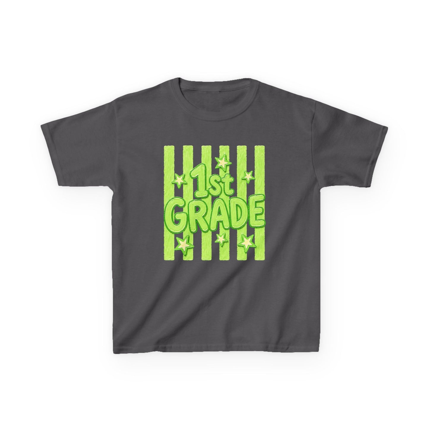 1st Grade Kids Tee - Bright Green Striped Back-to-School Shirt