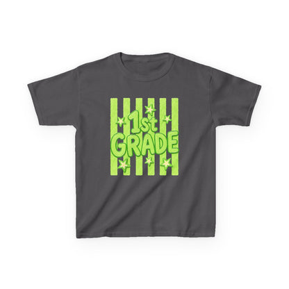 1st Grade Kids Tee - Bright Green Striped Back-to-School Shirt