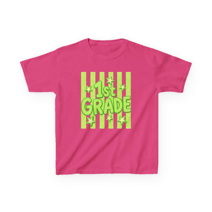 1st Grade Kids Tee - Bright Green Striped Back-to-School Shirt